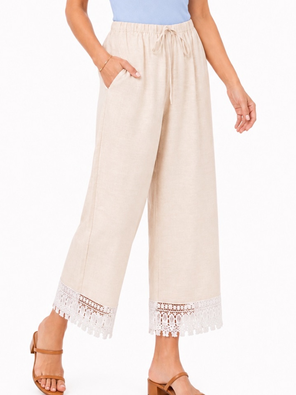 Parker SIZE XL Daniella Lace-Trim Cropped Pants NEW beige relaxed boho resort